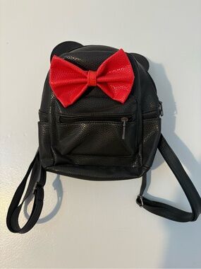 Minnie Mouse Style Black Mini Backpack Purse with Red Bow